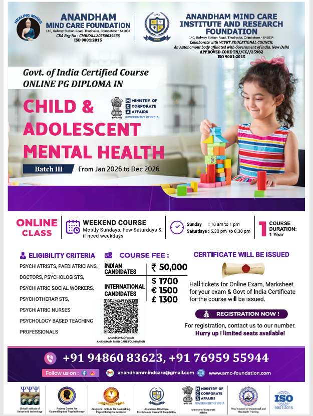 Online PG Diploma in Child and Adolescent Mental Health [PG CAMH - Batch III]