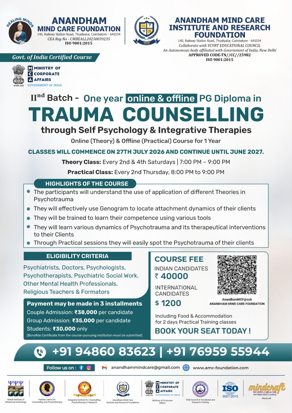 PG Diploma in Trauma Counselling through Self Psychology and Integrative Therapies - Batch II
