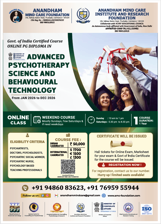 PG Diploma in Advanced Psychotherapy Science and Behavioural Technology